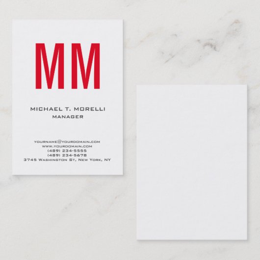 Eenduidig eenvoudig wit monogram visitekaartje (Voorkant / Achterkant)