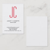 Eenduidig, eenvoudig wit monogram visitekaartje (Voorkant / Achterkant)