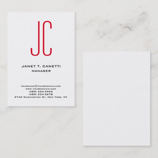 Eenduidig, eenvoudig wit monogram visitekaartje (Voorkant / Achterkant)