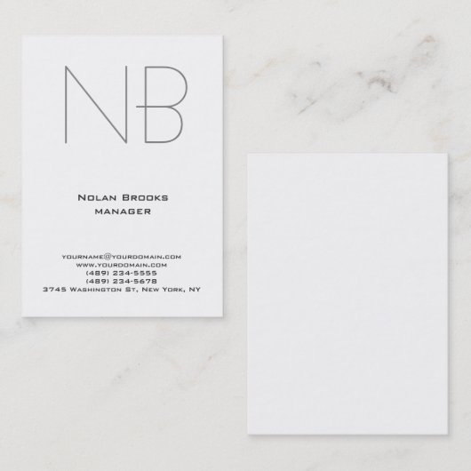 Eenduidig eenvoudig wit monogram visitekaartje (Voorkant / Achterkant)