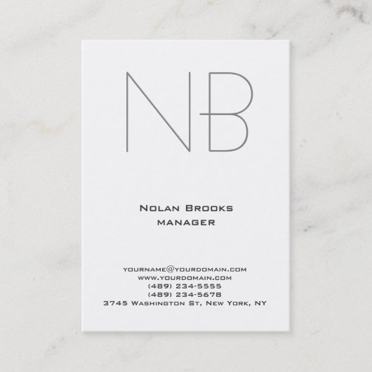 Eenduidig eenvoudig wit monogram visitekaartje (Voorkant)