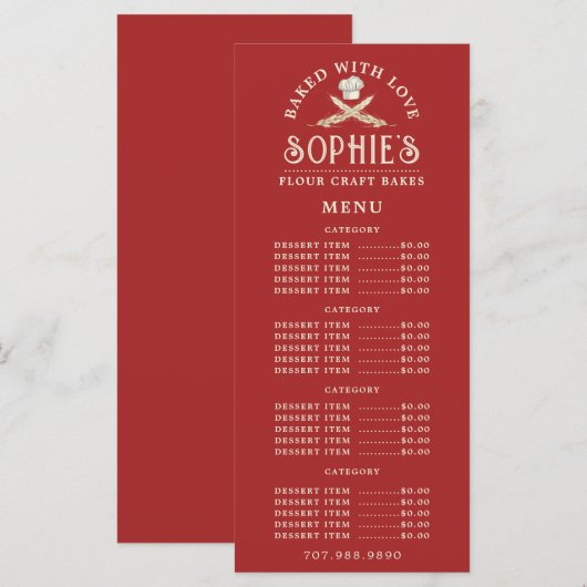 Eenduidig gebak van de Logo bakkerij Chef Red Menu (Voorkant / Achterkant)