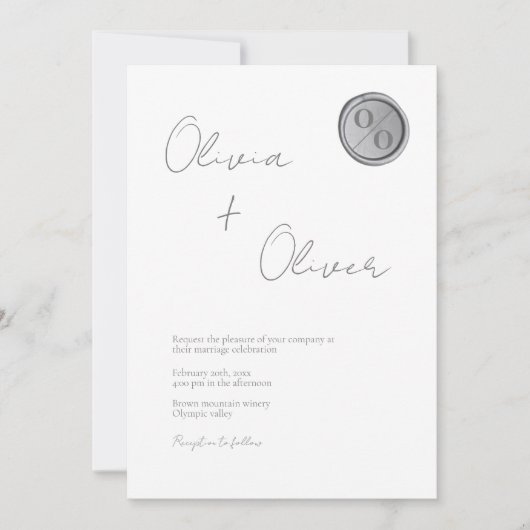 Eenduidig grijze zilverwas-monogram bruiloft kaart (Voorkant)