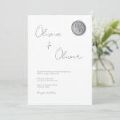 Eenduidig grijze zilverwas-monogram bruiloft kaart (Staand voorkant)