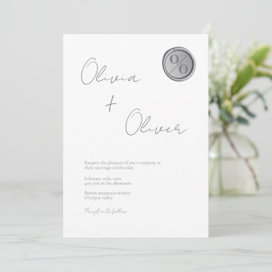 Eenduidig grijze zilverwas-monogram bruiloft kaart (Staand voorkant)
