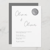 Eenduidig grijze zilverwas-monogram bruiloft kaart (Voorkant / Achterkant)