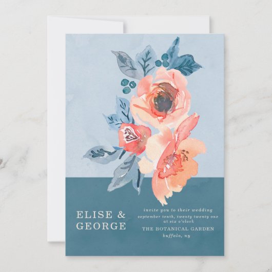 Eenduidig koraal- en mosterdblauw huwelijk kaart (Voorkant)