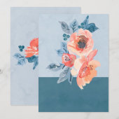 Eenduidig koraal- en mosterdblauw huwelijk kaart (Voorkant / Achterkant)