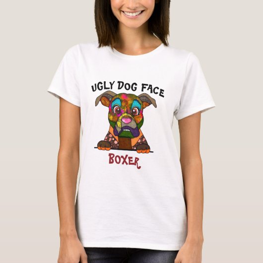 Eenduidig lelijke Boxer-hondengezicht T-shirt (Voorkant)