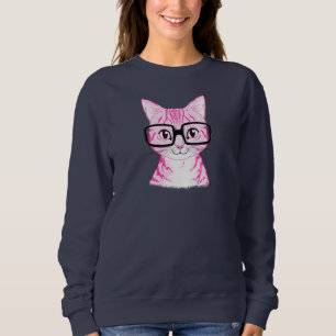 Eenduidig met de hand getekend Nerdy Cat Art Women Trui