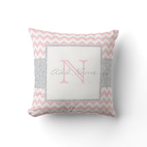 Eenduidig monogram grijs roze Chevron Baby Girl Pi