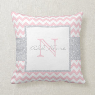 Eenduidig monogram grijs roze Chevron Baby Girl Pi Kussen