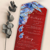 Eenduidig rood glitter Blue Butterflies Weddenscha All In One Uitnodiging