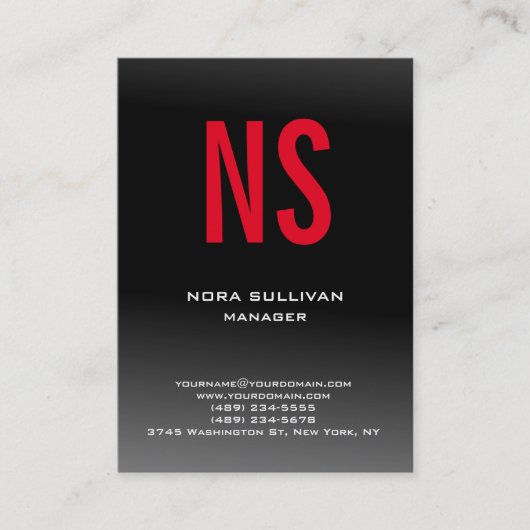 Eenduidig zwart grijs monogram visitekaartje (Voorkant)