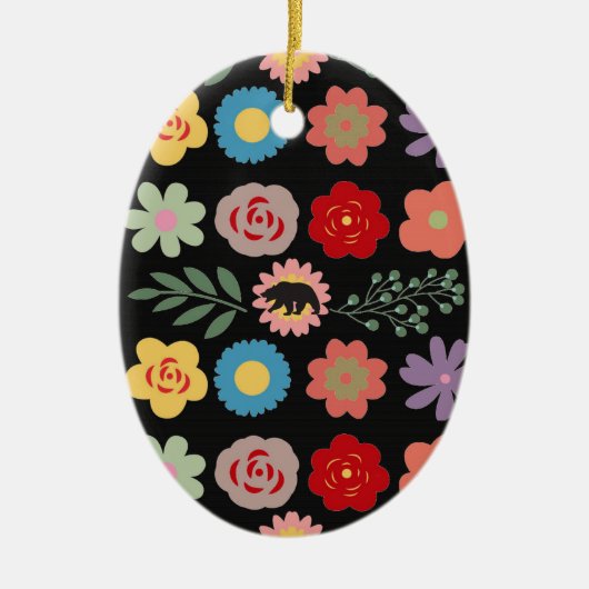 Eenduidige kerstdecoratie van Ojibwe Floral-Beer Keramisch Ornament (Voorkant)
