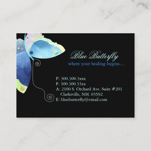 Eenduidige massagetherapie voor vlinders visitekaartje (Achterkant)