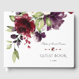 Eenduidige Paarse Waterverf bloemen bruiloft Gastenboek