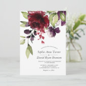 Eenduidige Paarse Waterverf bloemen bruiloft Kaart (Staand voorkant)