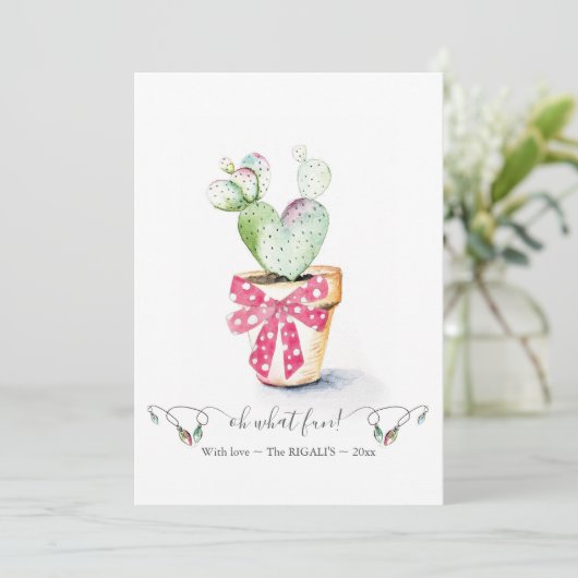 Eenduidige rode en groene cactus kerst feestdagenkaart (Staand voorkant)