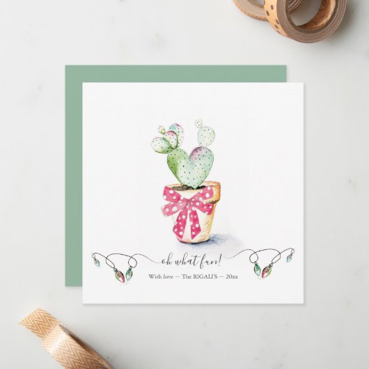 Eenduidige rode en groene cactus kerst notitiekaartje (Voorkant / Achterkant in situ)