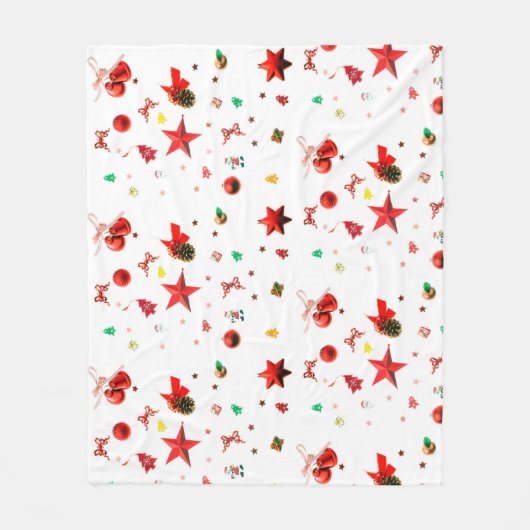 Eenduidige rode kerstversieringen op wit fleece deken (Voorkant)