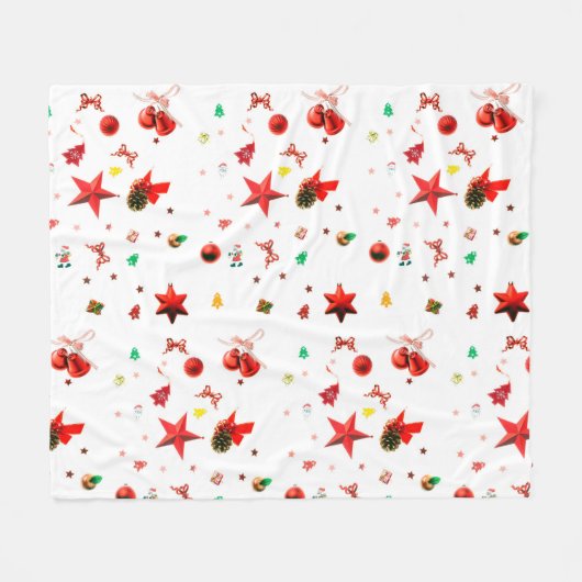 Eenduidige rode kerstversieringen op wit fleece deken (Voorkant (Horizontaal))
