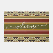 Eenduidige rode ochre Olive Green Ikat Stripes Wel Deurmat (Voorkant)