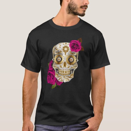 Eenduidige suikerschedeldag van de dode roze rozen t-shirt (Voorkant)