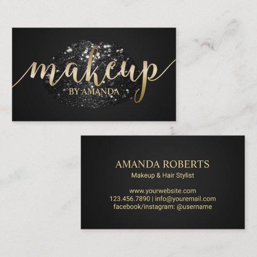 Eenduidige zwarte glitter lipt zout op visitekaartje (Voorkant / Achterkant)