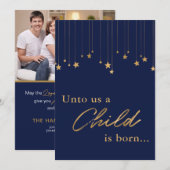 Eene Kind is ons Geboren Foto Schrift Blauw Feestdagenkaart