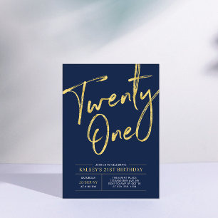 Eenen-twintig Blauw & Goud Chic 21e verjaardagsf Kaart