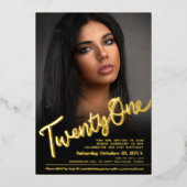 Eenentwintig 21ste verjaardag van de douanefoto va folie uitnodiging (Voorkant)