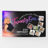 Eenentwintig 21ste Verjaardagsfoto paarse roze zwa Spandoek (Horizontaal)