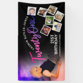 Eenentwintig 21ste Verjaardagsfoto paarse roze zwa Spandoek (Verticaal)