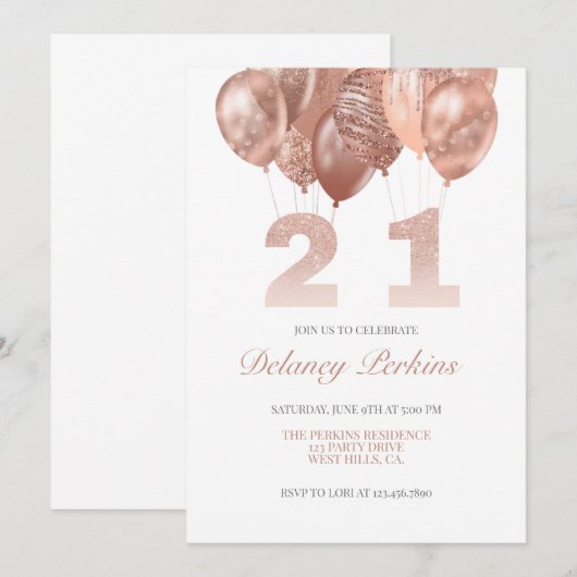 Eenentwintig, Birthday-uitnodiging, eenentwintigst Aankondiging (Voorkant / Achterkant)