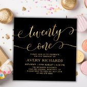 Eenentwintig Elegant Goud Script Zwart 21e Verjaar Kaart