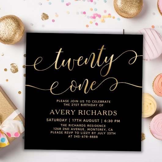Eenentwintig Elegant Goud Script Zwart 21e Verjaar Kaart