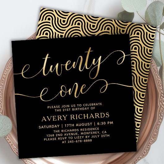 Eenentwintig Elegant Goud Script Zwart 21e Verjaar Kaart