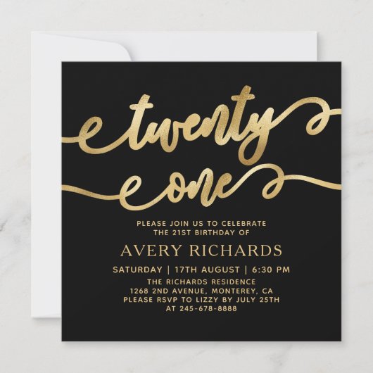 Eenentwintig Elegant Goud Script Zwart 21e Verjaar Kaart (Voorkant)