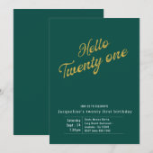 Eenentwintig groene goudmoderne 21ste verjaardag kaart (Voorkant / Achterkant)