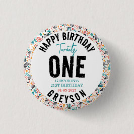 Eenentwintig | Kleurrijke geometrische 21e verjaar Ronde Button 3,2 Cm