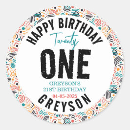 Eenentwintig | Kleurrijke geometrische 21e verjaar Ronde Sticker