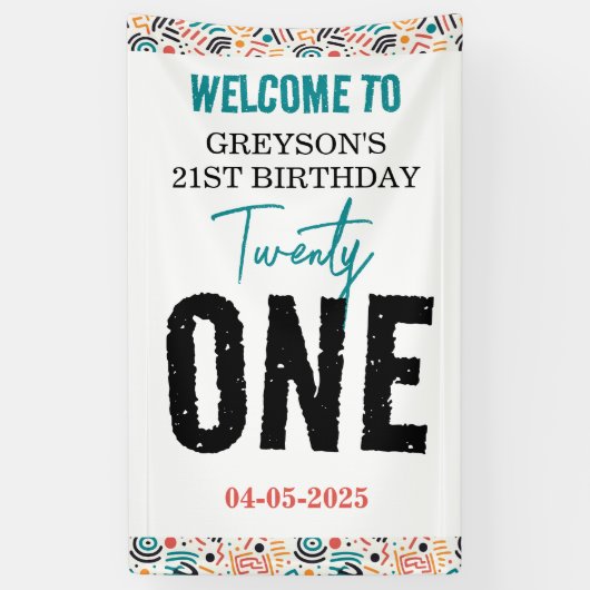 Eenentwintig | Kleurrijke geometrische 21e verjaar Spandoek (Verticaal)