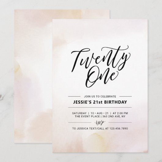 Eenentwintig minimale Waterverf 21ste verjaardag Kaart (Voorkant / Achterkant)