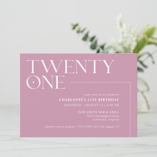 eenentwintig | Modern Dusty Roos Roze 21st Verjaar Kaart (Staand voorkant)