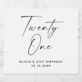 Eenentwintig. Modern eenvoudig script 21e verjaard Sparkling Wijnetiket (Enkel label)