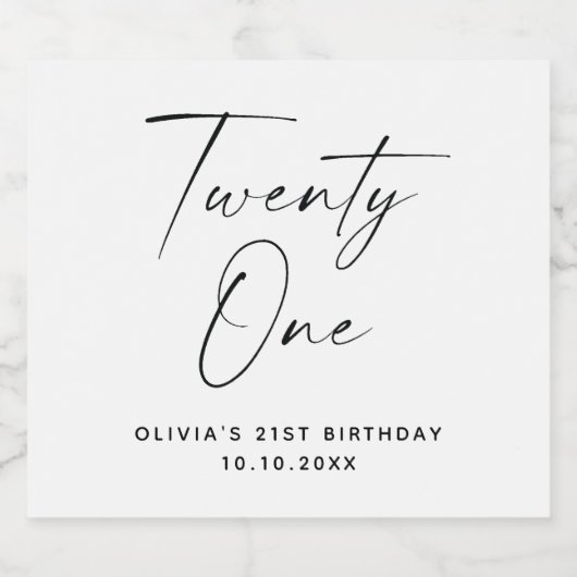 Eenentwintig. Modern eenvoudig script 21e verjaard Sparkling Wijnetiket (Enkel label)