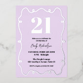 Eenentwintig Paarse elegante chique 21e verjaardag Folie Uitnodiging (Voorkant)
