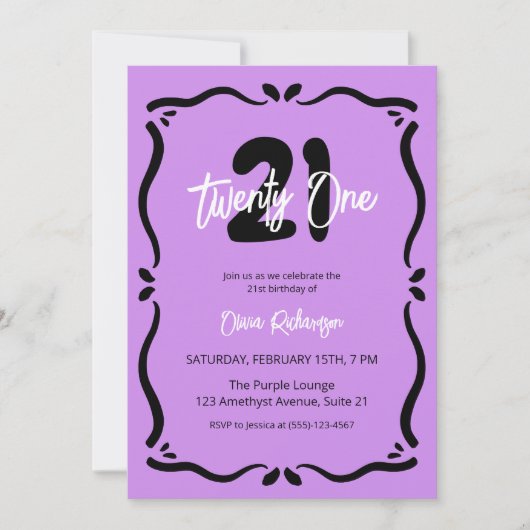 Eenentwintig Paarse zwarte elegante chique 21e ver Kaart (Voorkant)