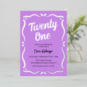 Eenentwintig Paarse zwarte typografie 21ste verjaa Folie Uitnodiging (Staand Voorkant)